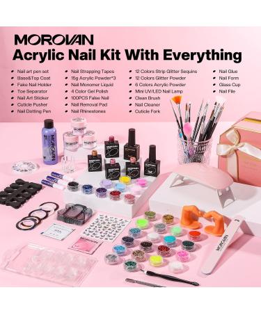 Morovan Acrylic Nail Kit for Beginners: with Everything Professional Gel Polish Kit with U V Lamp Acrylic Nail Set with Glitter Acrylic Powder Complete Starter Kit Acrylic Nail Supplies - Buy Online on SooperMarket.com