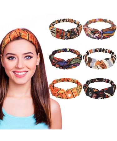 African Boho Print Headband Set - 6 Pieces Elastic Hair Bands for Women and Girls | Vintage Workout Yoga Sports Accessories - Buy Online on SooperMarket.com