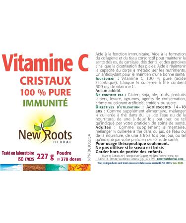 New Roots Herbal - Vitamin C Crystals 227g Powder - Helps in Collagen Formation to Maintain Healthy Bones Cartilage Teeth and Gums - Helps to Maintain and Support Immune Function 227 g (Pack of 1) - Buy Online on SooperMarket.com