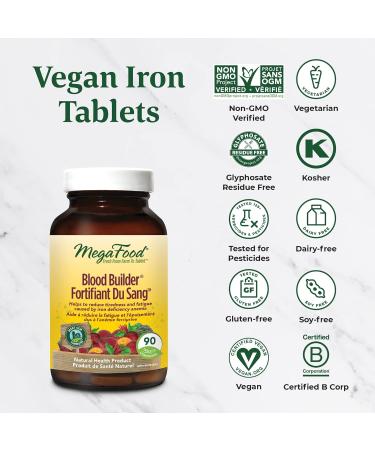 MegaFood Iron Supplements Multivitamins for Women | Whole Food Blood Builder Iron Pills Tablets with Vitamin C Vitamin B12 Folate Rice Beets Root | Fatigue Anemia Hair Loss Iron & Ferritin Deficiency (90 Count (Pack of 1) Blood Builder) - Buy Online on SooperMarket.com