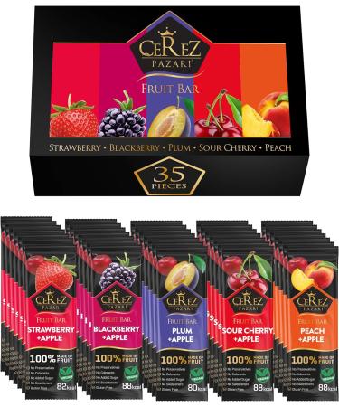 Cerez Pazari Dried Fruit Roll Ups 25g x 35 pack Snacks Variety Pack for Kids Healthy Fruit Snacks Bulk Vegan Real Fruit Bars Snacks with Strawberry Blackberry Plum Sour Cherry and Peach - Buy Online on SooperMarket.com