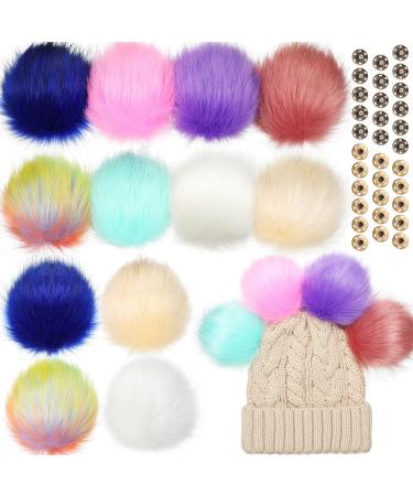 16 Pieces Snap Pom Poms for Hats Faux Fur Pom Poms for Hats Fluffy Removable Pom Poms with Snap Fastener DIY Craft Knitting and Crochet Supplies for Hats Scarves Gloves Bags  8 Colors (Elegant Colors)