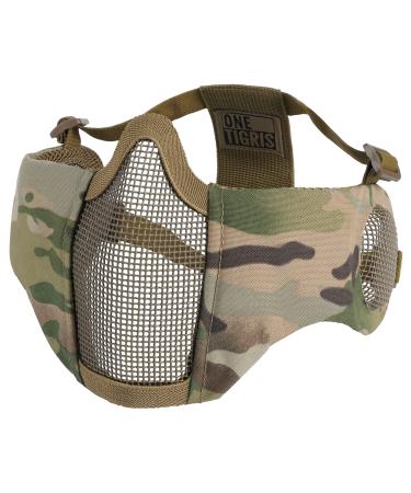 OneTigris 6" Foldable Half Face Airsoft Mesh Mask with Ear Protection, Military Tactical Lower Face Protective Mask Multicam