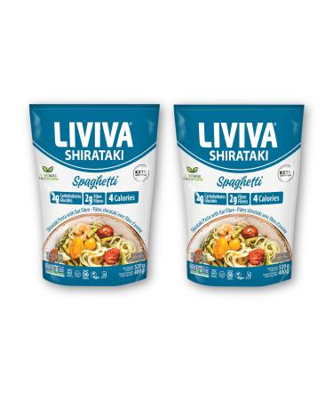LIVIVA Organic Shirataki Konjac Spaghetti (2 Pk) Diabetic-Friendly Low Carb Low Calorie Pasta Noodles Ready to Serve No Odor Certified Non-GMO Gluten Free Vegan Plant-Based Keto Kosher Halal