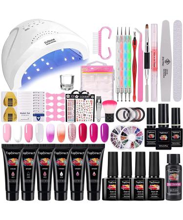 48W Poly Nail Gel Kit with 6Pcs 15ml Nail Extension Gel + 4Pcs 8ml Gel Nail Polish with Slip Solution 100 False Nail Tips Top Base Coat All-in-One Kit for Nail Manicure Beginner Starter Kit 10 Colors