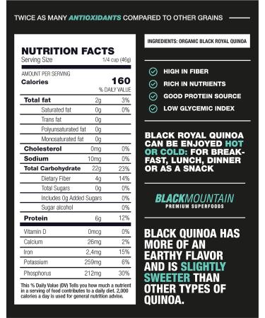 Organic Royal Black Quinoa - 12 oz, Gluten-Free, Vegan, Complete Plant Protein | Black Mountain Premium Superfoods - Buy Online on SooperMarket.com