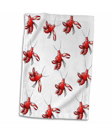 3D Rose Image of Red Crawfish Repeat Pattern Hand Towel  15 x 22