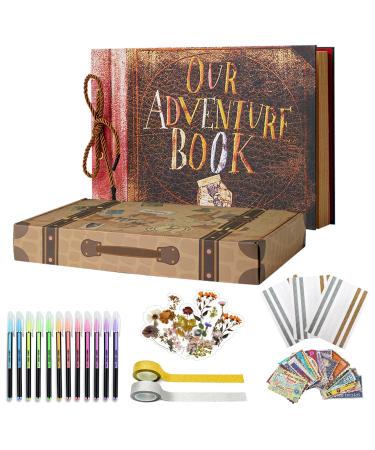 Vienrose Our Adventure Book Scrapbooks Album Up Movie Scrap Photo Books Embossed Words with Luxury DIY Kit for Couples&Men Boyfriend Retro-80 Pages Gift Box Set