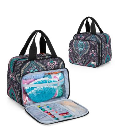 LoDrid Small Knitting Bag, Portable Yarn Storage Bag for Knitting Kit, Crochet Knitting Tote Organizer for Crochet Accessories & Supplies, with 2 Oversize Grommets for Tangle Free, Totem (Bag Only)