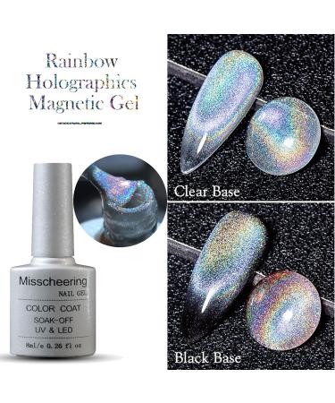 Universal Rainbow Cat Eye Gel Nail Polish Glitter Holographic Gel Polish Colourful Laser Sparkle Shiny Nail Polish Long Lasting Soak-Off Gel Magnetic Nail Polish (Rainbow) - Buy Online on SooperMarket.com