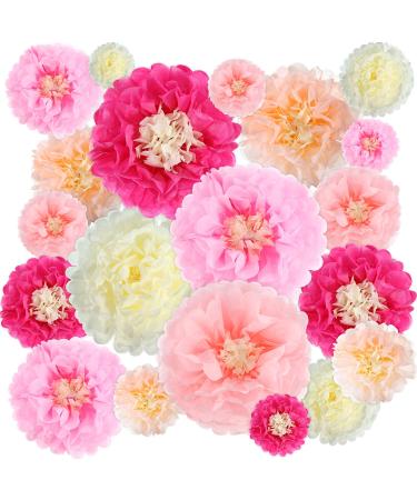 Gejoy 20 Pieces Paper Flower Tissue Paper Chrysanth Flowers DIY Crafting for Wedding Backdrop Nursery Wall Decoration (Color Set 1)