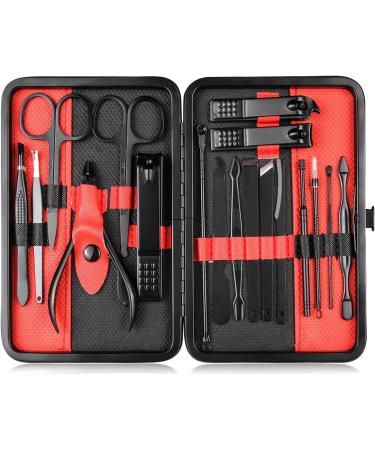 Keiby Citom Manicure Set 18pcs Professional Nail Clippers Kit Pedicure Care Tools-Stainless Steel Grooming Tools With Rose Gold PU Leather Case for Travel & Home (Black/Red) - Buy Online on SooperMarket.com