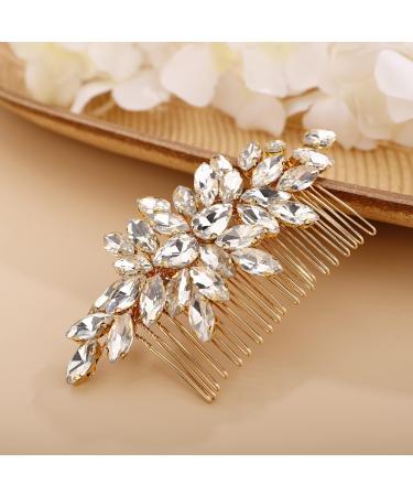 Chargances Crystal Bridal Hair Comb - Gold Wedding Rhinestone Hair Side Clip for Bride, Handmade Hair Accessory for Wedding & Prom - Buy Online on SooperMarket.com