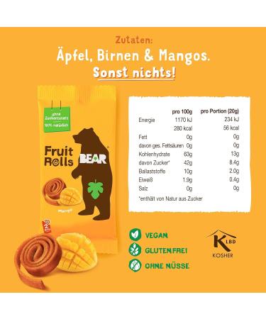 Buy Bear Fruit Rolling Mango - 100% Natural No Added Sugar Healthy Snack for Kids & Adults | 30 Bags x 20g - 600g - Buy Online on SooperMarket.com