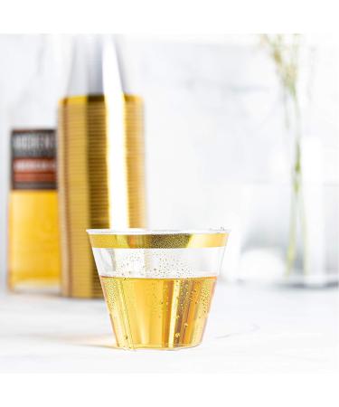 PLASTICPRO 9 oz Disposable Party Cups with Gold Rim, 100 Count - Crystal Clear Tumblers for Old-Fashioned Elegance - Buy Online on SooperMarket.com