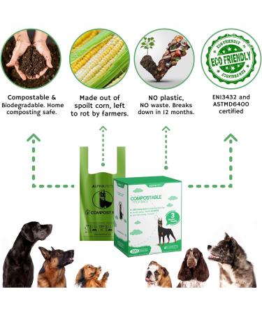 320 Compostable Dog Poo Bags with Easy-Tie Handles - Biodegradable Cornstarch - 3 Month Supply with Dispenser Box - Buy Online on SooperMarket.com