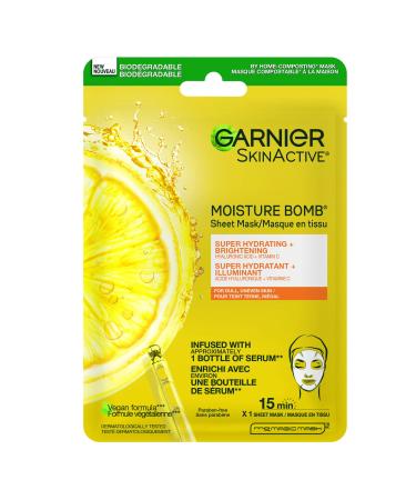 Garnier Beauty Face Mask Brightening and Hydrating Skin Care Hyaluronic Acid + Vitamin C for Dull and Uneven skin 1 Tissue Mask 28g Brightening for Dull Skin