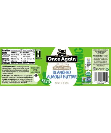 Once Again Organic Creamy Blanched Almond Butter 12oz - USDA Organic, Gluten Free, Peanut Free, Vegan, Kosher, Paleo - 12 Ounce Glass Jar - Buy Online on SooperMarket.com