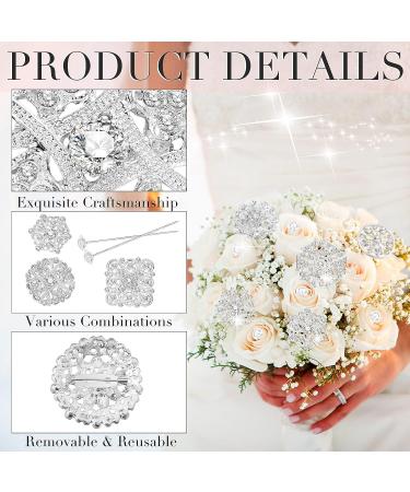 124 Pcs Rhinestone Flower Brooch Pins - Crystal Corsage & Boutonniere Diamond Pins in Silver for Crafting and Wedding Decor - Buy Online on SooperMarket.com