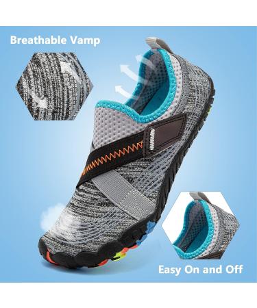 Kids Water Shoes - Lightweight Slip-On Aqua Sock for Boys & Girls - Comfort Sole for Easy Walking - Grey/Blue - Size 2 Big Kid - Buy Online on SooperMarket.com