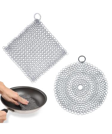 Cast iron cleaner 2 pieces of cast iron cleaner dutch oven cast iron cleaner ring cleaner chain network scrubber with scrubber cleaning set grill cleaning tools for grill pans or woks