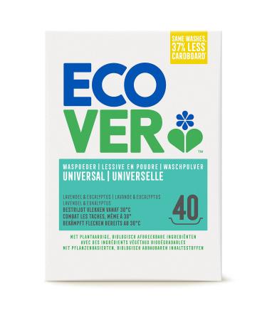 Ecover Universal Washing Powder Concentrate Lavender (3 kg / 40 Loads) Complete Detergent with Plant-Based Ingredients Detergent Powder for Natural Fibre Deep Pure White Wash