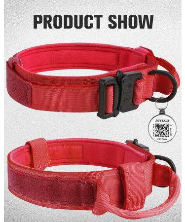 Joytale Tactical Dog Collar for Large Dogs | Durable with Handle & QR Code Tag | Premium Red Dog Collar - International Shipping Available - Buy Online on SooperMarket.com