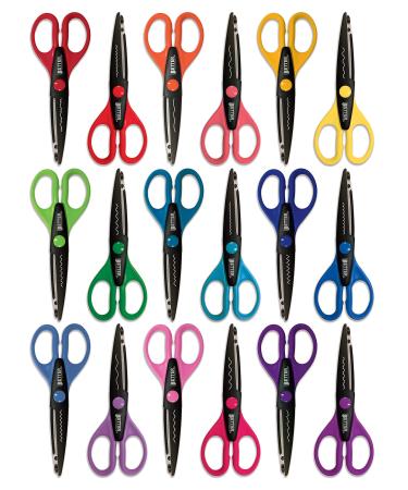 18 Piece Decorative Edge Craft Scissors, by Better Office Products, 18 Colors and Edge Designs, 6 Inch Length, 2.5 Inch Blades, Assorted 18 Count Edger Scissors