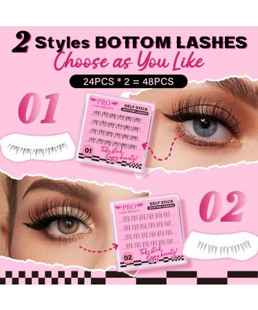 Self Adhesive Eyelashes Kit | 48pcs Lash Clusters + 48pcs Bottom Lashes | Reusable No Glue Natural Look | Easy to Use | Begonia D-10-18mix - Buy Online on SooperMarket.com