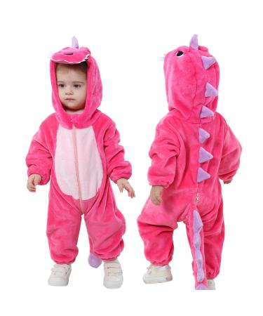 Doladola Unisex Baby Toddlers Romper Jumpsuit Hooded Cartoon Sleepsuits Infant Outfit 3-6 Months Rose Dinosaur