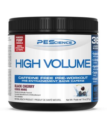 PEScience High Volume Pre Workout Powder with L Arginine Nitrate Black Cherry 36 Scoops Caffeine Free