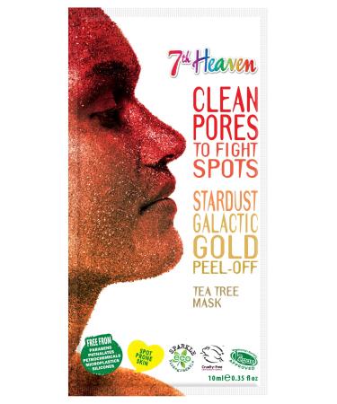 7th Heaven Clean Pores Radiant Skin Stardust Galactic Gold Peel-Off Mask With The Infusion of witch hazel willow herb tea tree and a sprinkle of biodegradable glitter 10g