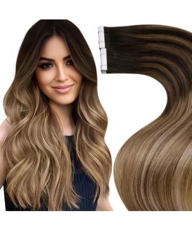 Laavoo 50cm Balayage Tape Extensions Real Hair Extensions Tape Dark Brown Ombre Medium Brown Skin Invisible Extensions Tape Real Hair Glatt 50g 20pc #2/6/12 50cm-20Pcs 3.2 #2/6/12