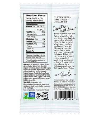 Elemental Superfood Dark Chocolate Almond Butter Seedbars - 12 Pack, 1.8 oz, Non-GMO, Organic, Gluten-Free, Dairy-Free, Plant Based - Buy Online on SooperMarket.com