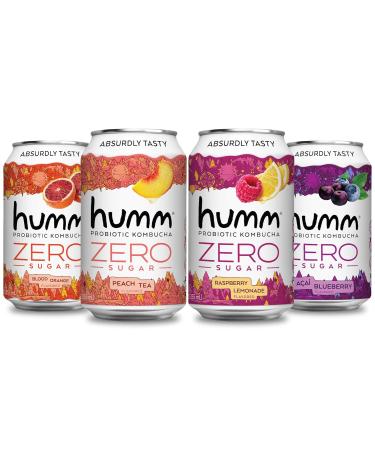 Humm Probiotic Kombucha Zero Sugar Variety Pack - No Refrigeration Needed, Keto-Friendly, Organic, Vegan, Gluten-Free - 12oz Cans (16 Pack)