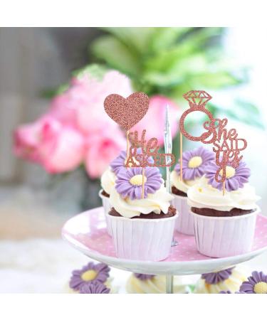 Unimall 48PC Rose Gold Glitter Cupcake Toppers | Diamond Ring & Heart Cake Picks for Weddings Engagements & Bachelorette Parties - Multi-Color Decorations - Buy Online on SooperMarket.com