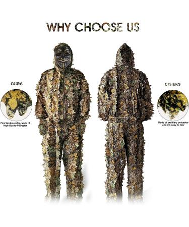 ANYDKE Ghillie Suit Camouflage Hunting Suits - Lightweight Breathable 3D Leaf Camo Clothing for Jungle Shooting, Airsoft, Photography - Fits 5.9-6.2ft Tall - Ideal for Outdoor Activities and Halloween - Buy Online on SooperMarket.com