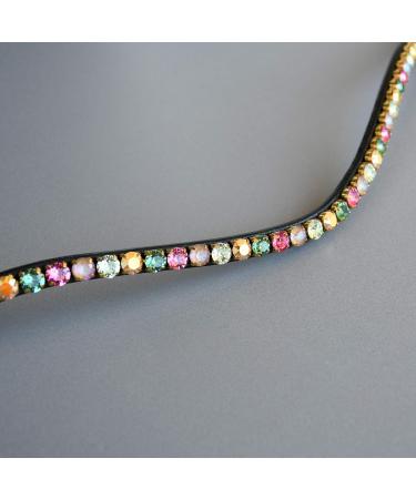 Colorful Horses Forehead Straps 'Paradise' - Pink Green & Gold Curved KB Leather in Dark Brown | Shop Internationally - Buy Online on SooperMarket.com