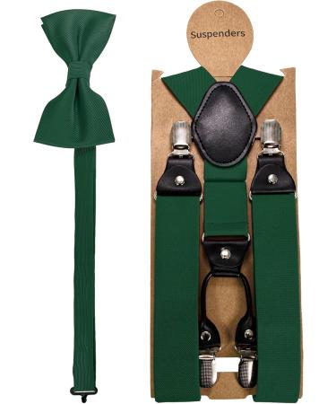 JEMYGINS Mens Suspenders & Bow Tie Set - Dark Green Four Clips & Elastic Back Strap Perfect for Weddings & Formal Events - International Shipping Available - Buy Online on SooperMarket.com