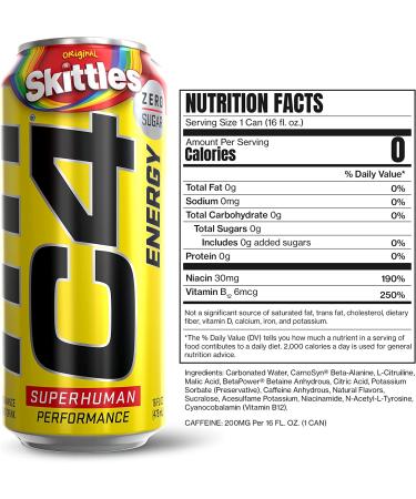 Cellucor C4 Energy Drink Skittles - Carbonated Sugar Free Pre Workout Drink - 16 Oz (Pack of 12) - Buy Online on SooperMarket.com