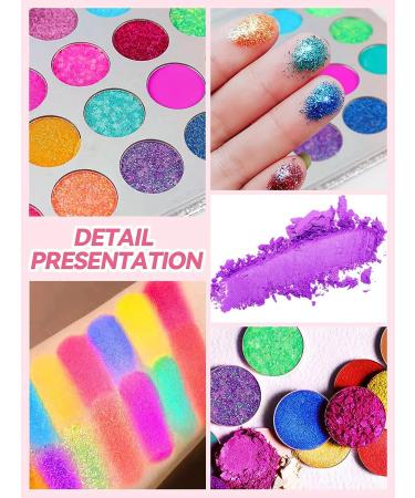 Kalolary Glow in the Dark Neon Eyeshadow Palette - 24 Colors, UV Glow, Matte & Glitter, Highly Pigmented, with 4 Brushes - Buy Online on SooperMarket.com