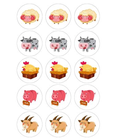 Farm animals Cupcake Toppers 15 x 2" pre-cut per sheet