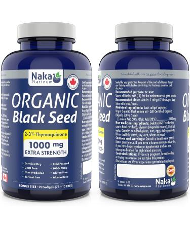 Naka Platinum Organic Black Seed 1000 mg extra strength cold pressed thymoquinone bonus size 90 softgels (75+15 free) - Buy Online on SooperMarket.com