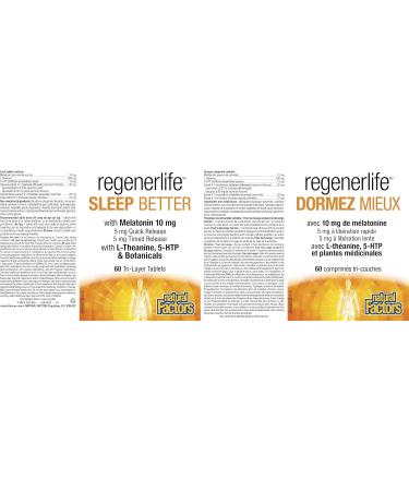 Natural Factors Regenerlife Sleep Better 60 Tri-Layer Tablets 5 mg Quick Release Melatonin 5 mg Timed Release Melatonin L-Theanine 5-HTP and Botanicals Promotes a Longer Better Quality of Sleep Non-Habit Forming - Buy Online on SooperMarket.com