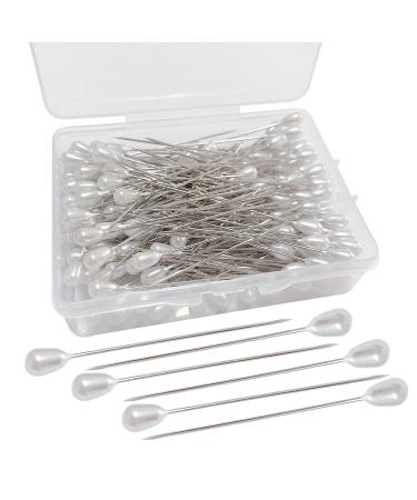 100pcs Corsage Boutonniere Pins Teardrop Pearl Head Pins Bouquet White Straight Head Pins for DIY Crafts Jewelry Making Sewing Wedding Flower Decorations