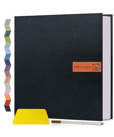 Popotop Large Photo Album Self Adhesive 4x6 5x7 8x10 Scrapbook Album DIY 60 Pages Picture Book,Gifts for Mom,Family Baby and Wedding,with Metal Pen and Plastic Board 13"x12.6"60pages Black