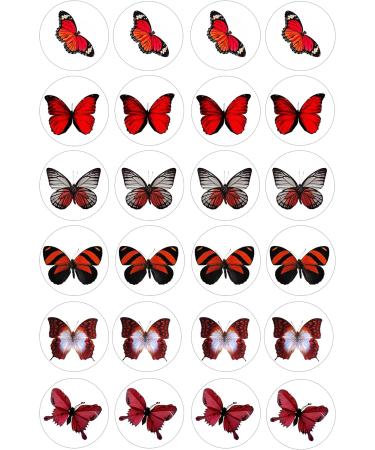 24 edible butterfly butterflie red childrens party decorations Iced/Icing Cupcake Topper Edible Fairy Cake Bun Toppers Round - Buy Online on SooperMarket.com
