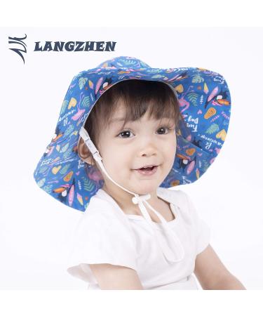 LANGZHEN Baby Girls Sun Protection Hat - Adjustable Toddler Kids Wide Brim Play Hat with Chin Strap - Flamingos and Toucan Design - Blue - 6-12 Months - Buy Online on SooperMarket.com