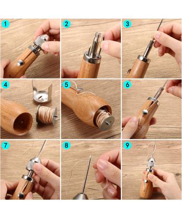 5-Piece Sewing Awl Kit with Needles and Waxed Threads for Leather Craft DIY - Buy Online on SooperMarket.com