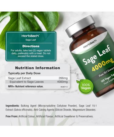 Sage Menopause Tablets 4000mg | Hot Flush Relief Supplement | 120 Vegan Tablets by Horbaach - Buy Online on SooperMarket.com